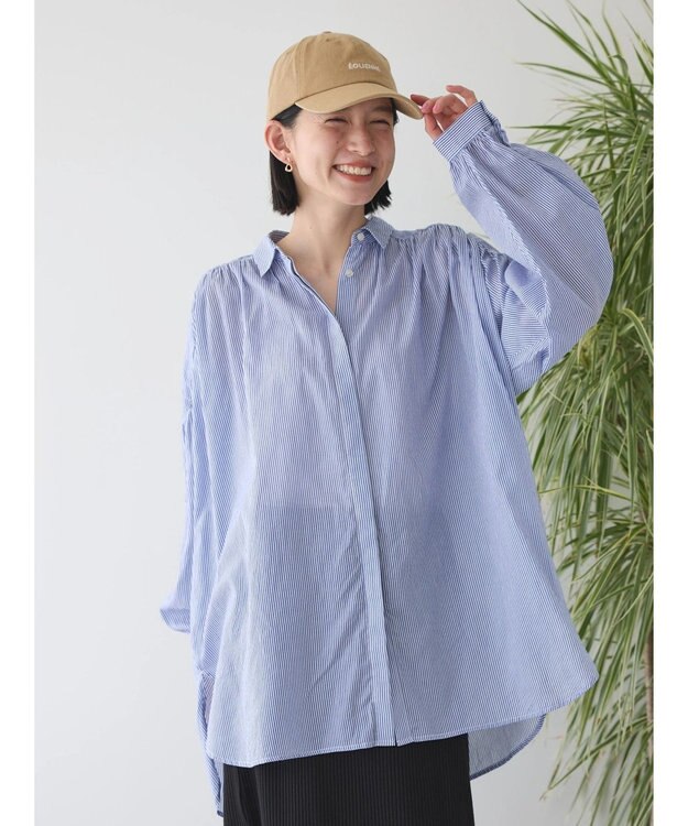 AMERICAN HOLIC カルゼギャザーシャツチュニック Stripe Navy