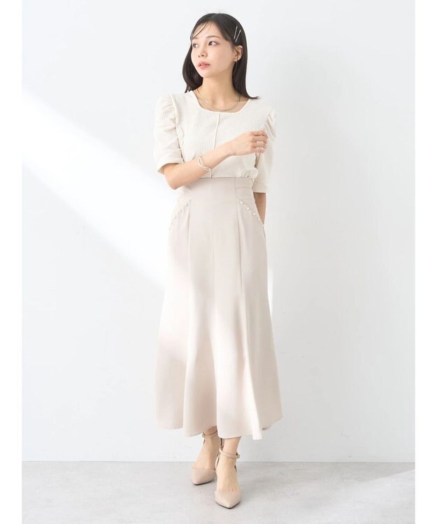 earth music&ecology パール付きマーメイドスカート Ecru
