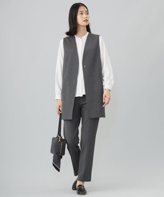 J.PRESS LADIES 【洗える】ヌーディスバックサテン ピンタック ブラウス ホワイト系