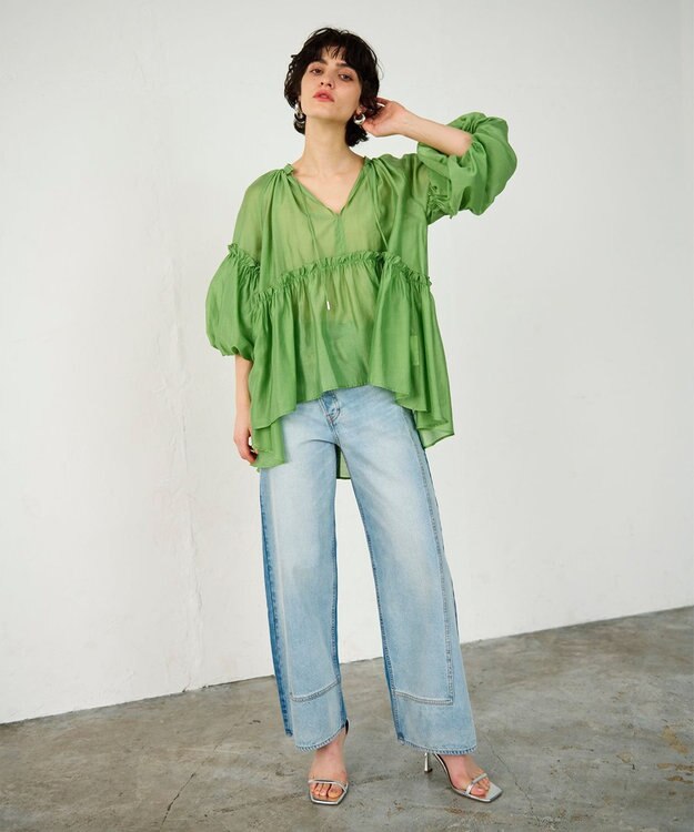 GRACE CONTINENTAL ギャザーカフタントップ グリーン