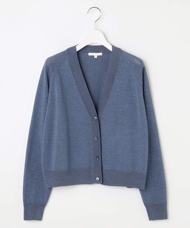 自由区 【洗える】ペーパーブレンドショート カーディガン [新色]ブルーグレー