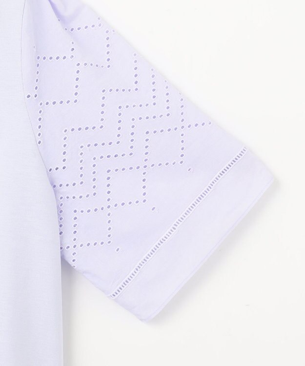 23区 L 【洗える】エンブロイダリー コンビジャージー カットソー ライラック系