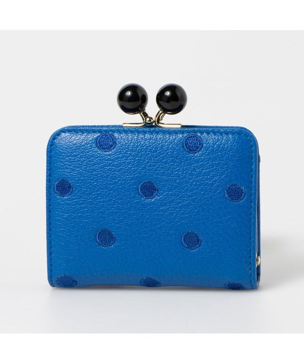 UNBILLION ペルケ perche / アクリル玉ドット刺繍・ジャバラカードウォレット ブルードット