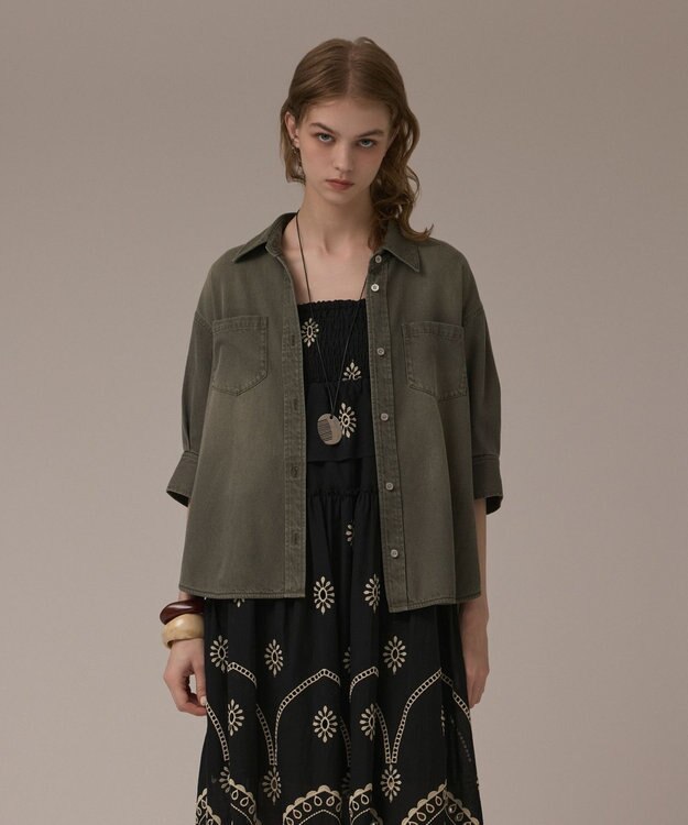 GRACE CONTINENTAL ツイルハーフスリーブシャツ カーキ