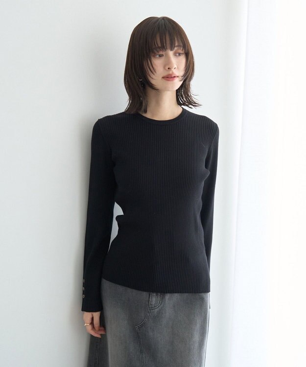 YECCA VECCA 袖釦クルーネックリブニット Light Blue