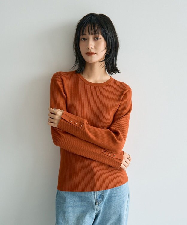 YECCA VECCA 袖釦クルーネックリブニット Light Blue