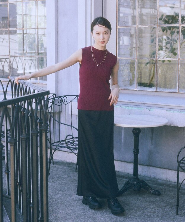 earth music&ecology ランダムリブボトルネックノースリーブニット Bordeaux