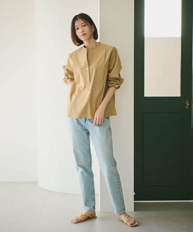 #Newans 【ANSWER for 骨格ストレート】タックデザインスキッパーネックシャツ キャメル系