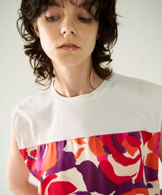 GRACE CONTINENTAL ペイントカラープリントトップ オレンジ