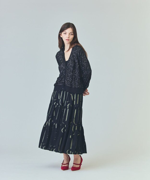 GRACE CONTINENTAL ラメジャガードサテンスカート ブラック