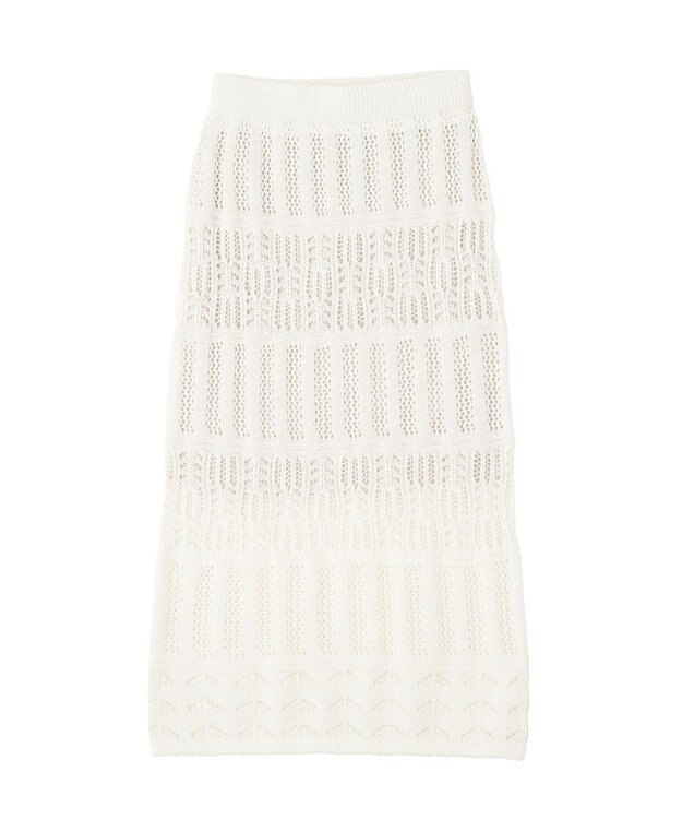 earth music&ecology 【セットアップ対応】透かし編みニットＩラインスカート Off White
