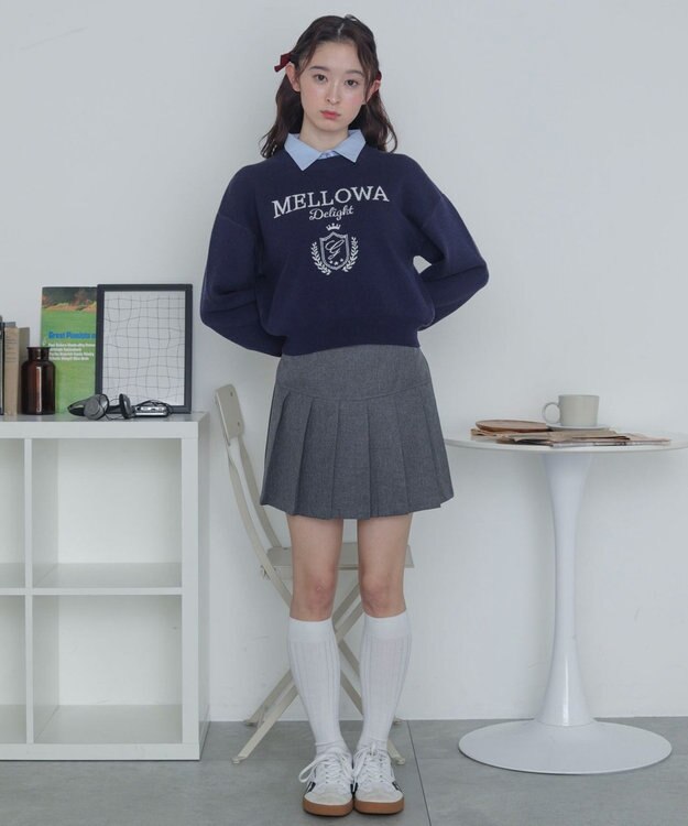 WEGO シャツドッキングジャガードニット ネイビー