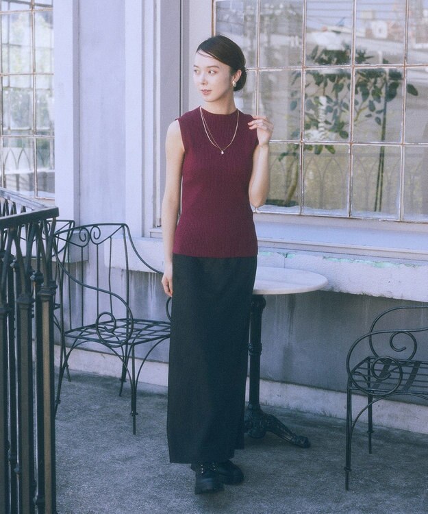 earth music&ecology ランダムリブボトルネックノースリーブニット Bordeaux