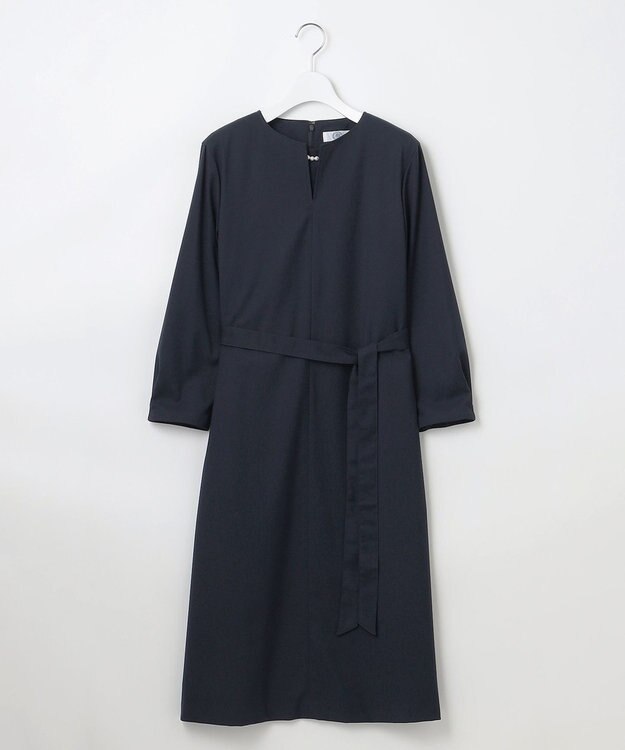 J.PRESS LADIES L 【洗える】T/Rウォッシャブルギャバ パール釦 ワンピース ネイビー系