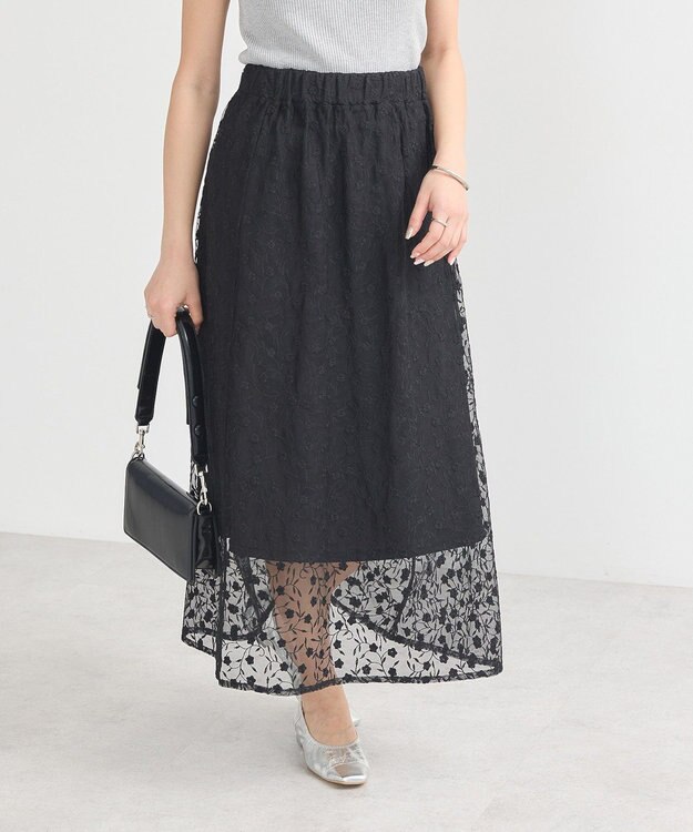 earth music&ecology シアーレースレイヤードスカート Black