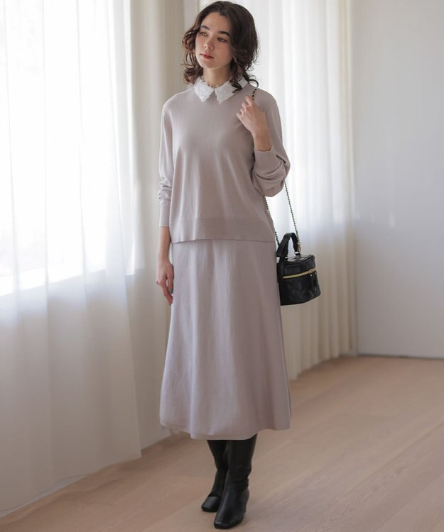 組曲 S 襟付きニットアップ ベージュ系