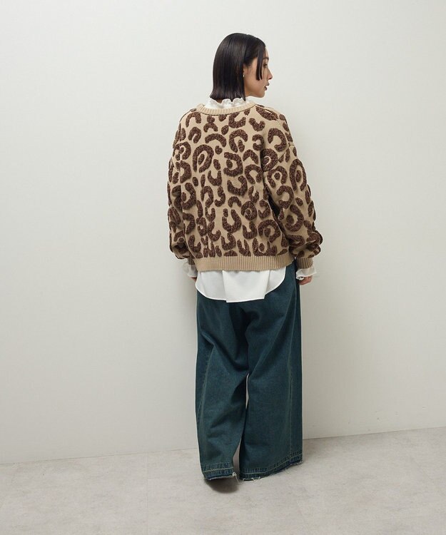 Green Parks ・ｆｕｒｒｙ　ｒａｔｅ　レオパードジャカードニット Beige