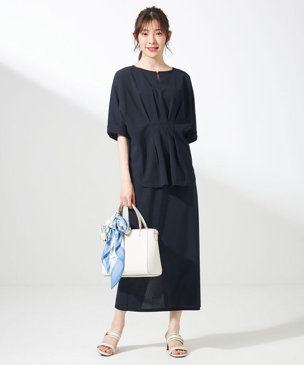 ANY SIS L 【UVケア ・ストレッチ・洗える】2WAYジョーゼットジャージーナロー スカート ネイビー