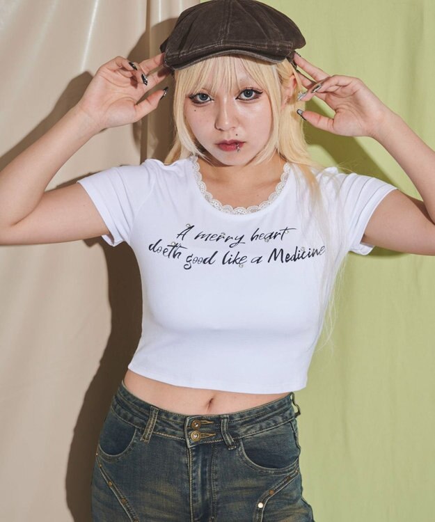 WEGO レースロゴスタッズT ホワイト