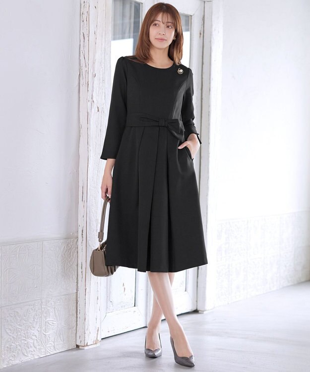 Tiaclasse 【セレモニー・XSサイズ追加・新色追加】アシメリボンベルトフレアワンピース ブラック