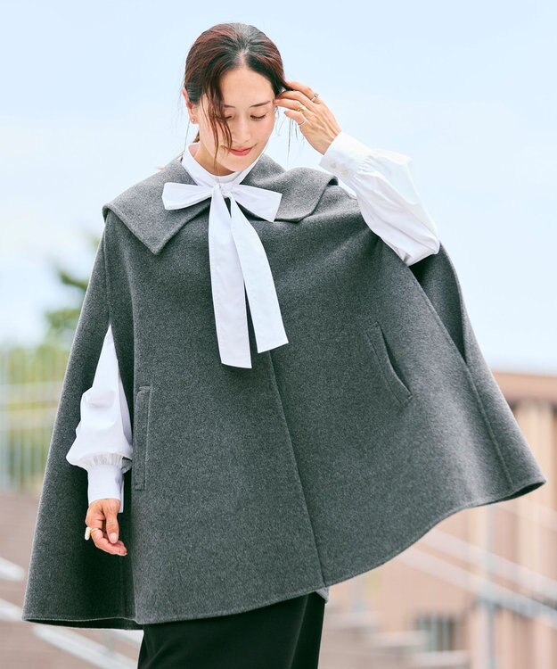 #Newans セーラーカラーダブルフェイスケープコート グレー