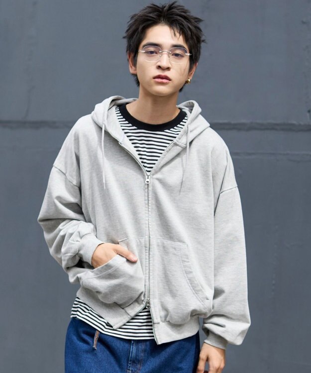 WEGO 【ユニセックス着用ITEM/MLサイズ展開】バルーンBIGダブルZIPパーカー 杢グレー