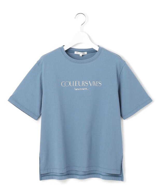 23区 L 【洗える】ボタニカル カラー Tシャツ ダルブルー系