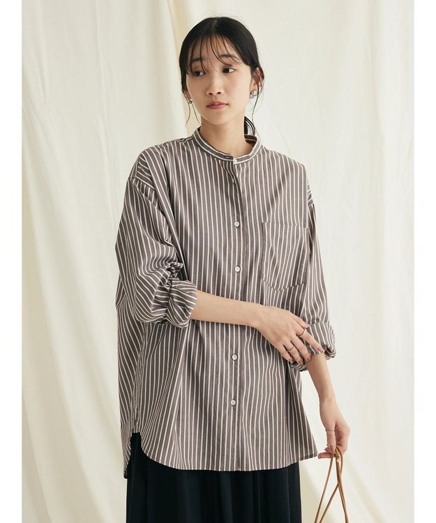 CRAFT STANDARD BOUTIQUE バンドカラーシャツ Stripe Brown