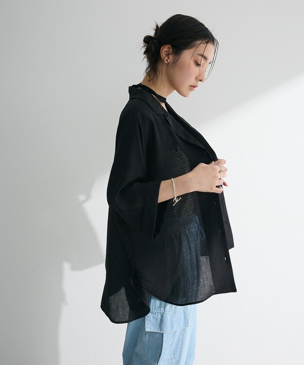 Green Parks 開襟シアージャケット風シャツ Black