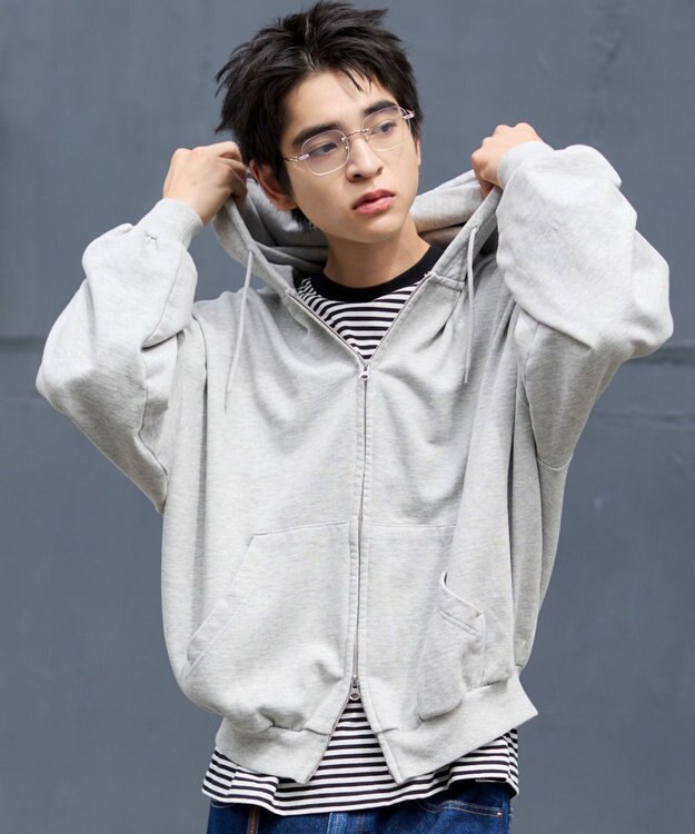 WEGO 【ユニセックス着用ITEM/MLサイズ展開】バルーンBIGダブルZIPパーカー 杢グレー