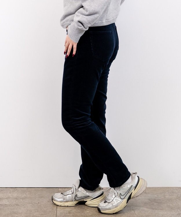 caqu スリムストレート 裏起毛コーデュロイパンツ navy