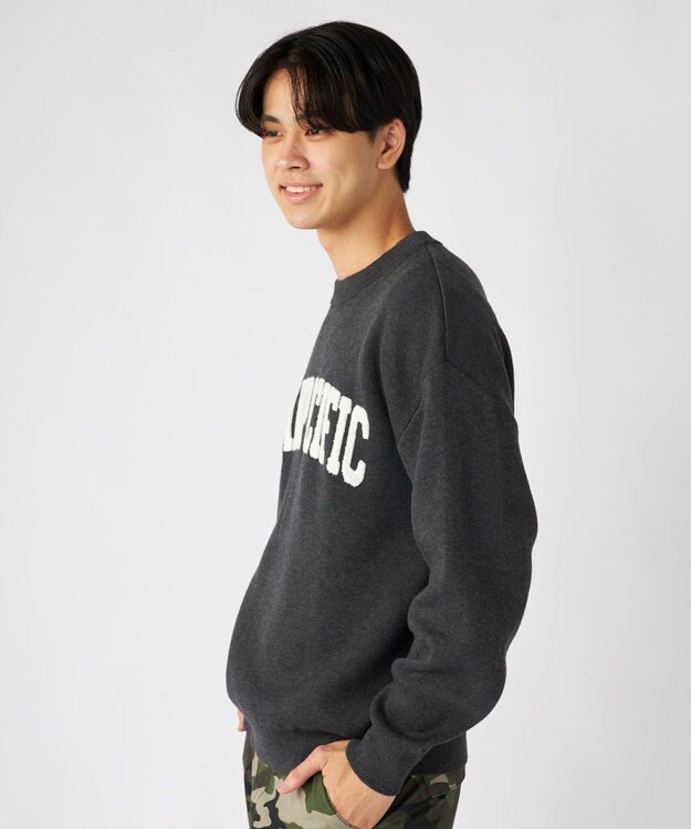 OP／FILA 【ocean pacific】サガラ刺しゅうロゴクルーニット/メンズ チャコールグレー