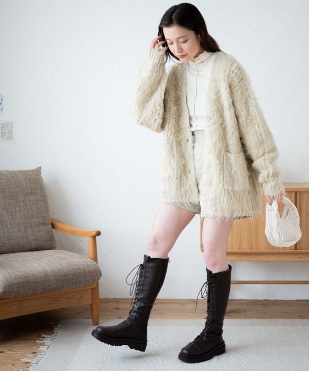 WEGO 【軽量】ブラッシュニットBIGカーディガン ベージュ