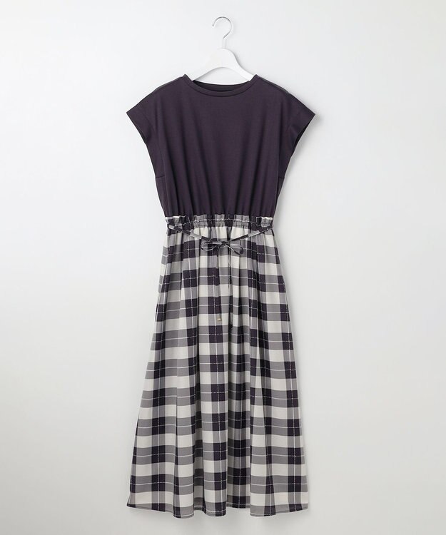 ANY SIS ファブリックドッキング ワンピース ブラウン×チェック