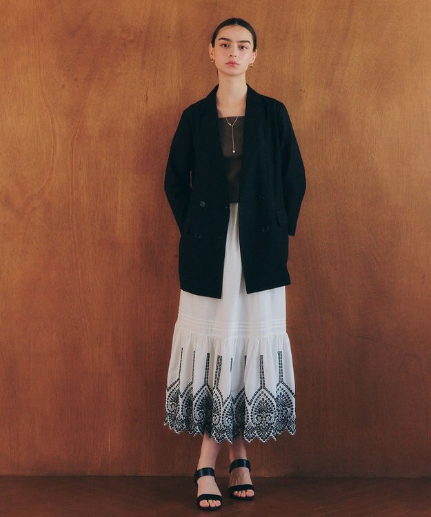 YECCA VECCA アイレット刺繍ギャザーフレアスカート Off White