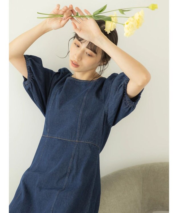 earth music&ecology スクエアネックデニムワンピース Dark Indigo