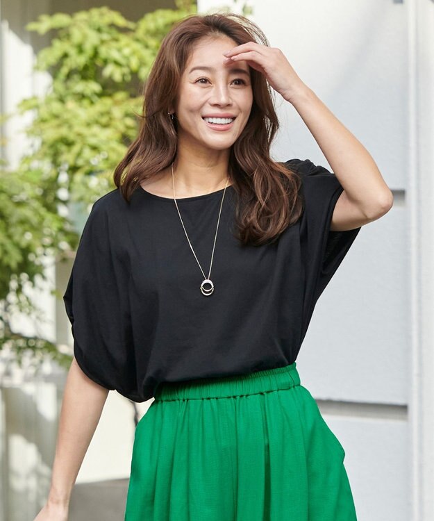 ANY 【接触冷感/UVケア/シワになりにくい】ドルマンスリーブ Tブラウス ブラック