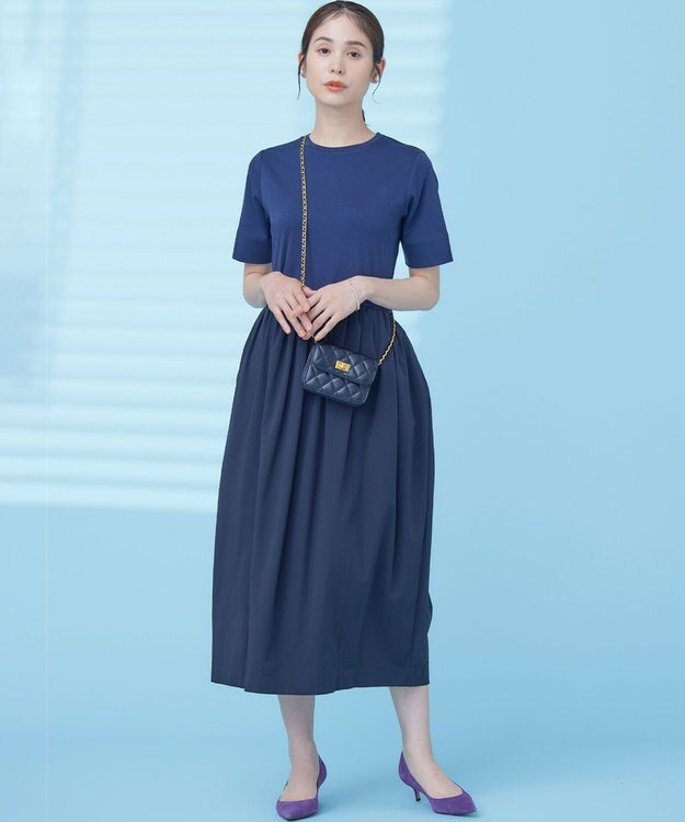 組曲 【WEB限定】コンビネーションコクーンワンピース ネイビー系