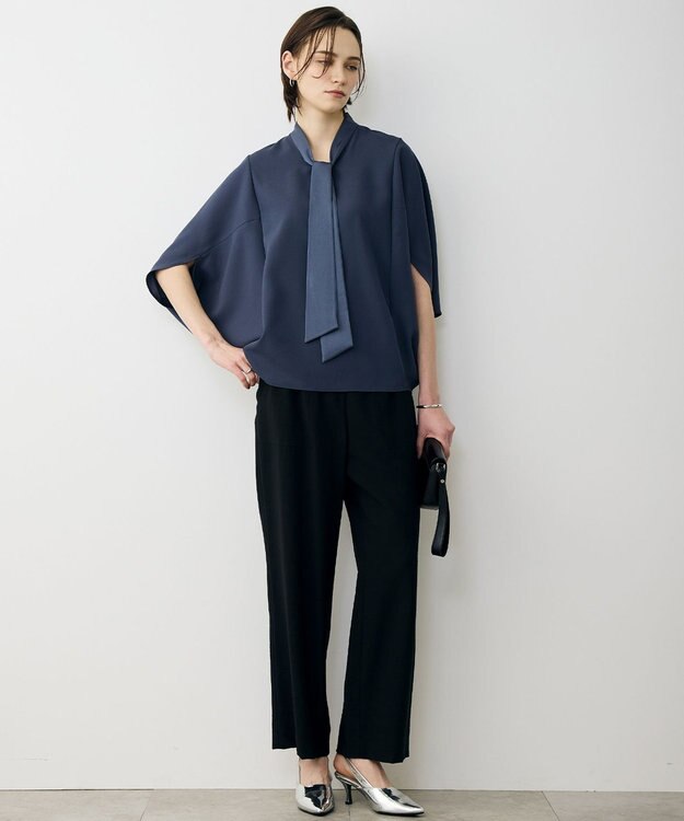 ICB 【先行予約】 FluidBackSatin ドルマンスリーブボウタイブラウス ダルブルー