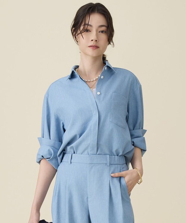 自由区 L 【セットアップ対応】ソフトリネンダンガリー シャツ サックス