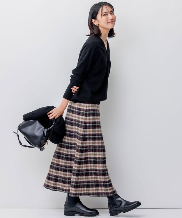 23区 シャギーチェック スカート ブラウンチェック
