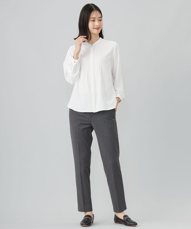 J.PRESS LADIES 【洗える】ヌーディスバックサテン ピンタック ブラウス ホワイト系