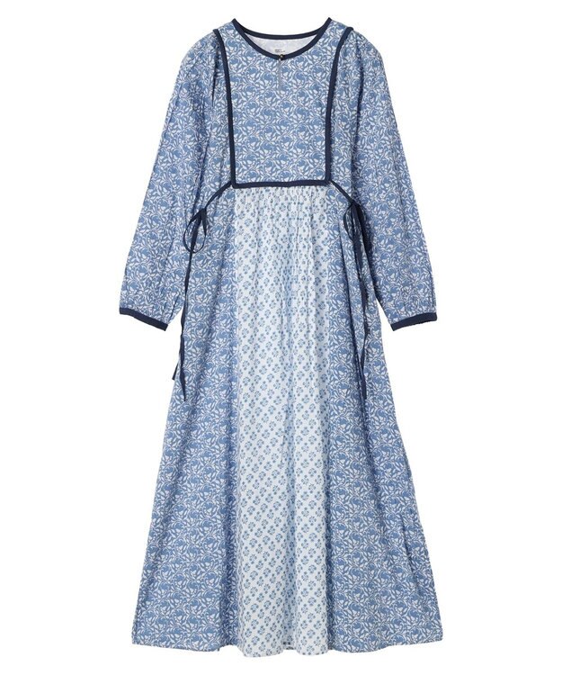 CRAFT STANDARD BOUTIQUE インド綿混エスニック切替ワンピース Blue