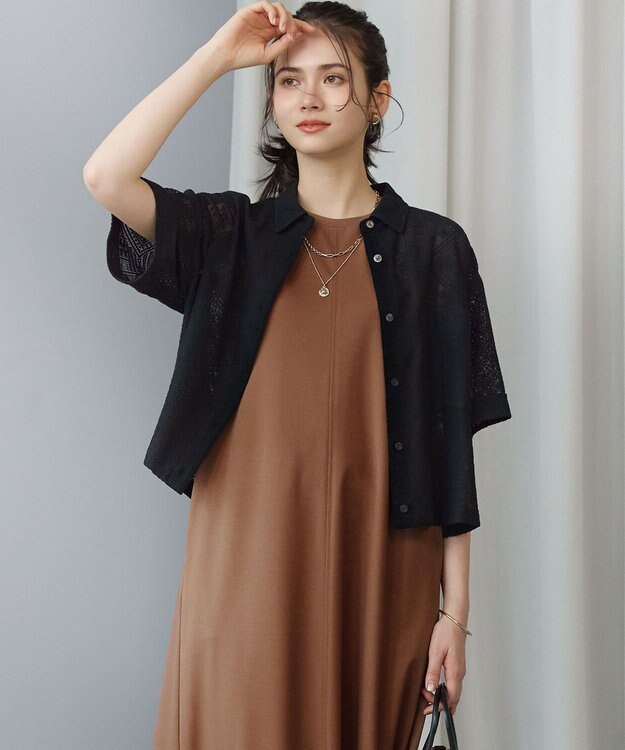 23区 【SLOW/一部店舗限定】モチーフレース 半袖 シャツ ブラック