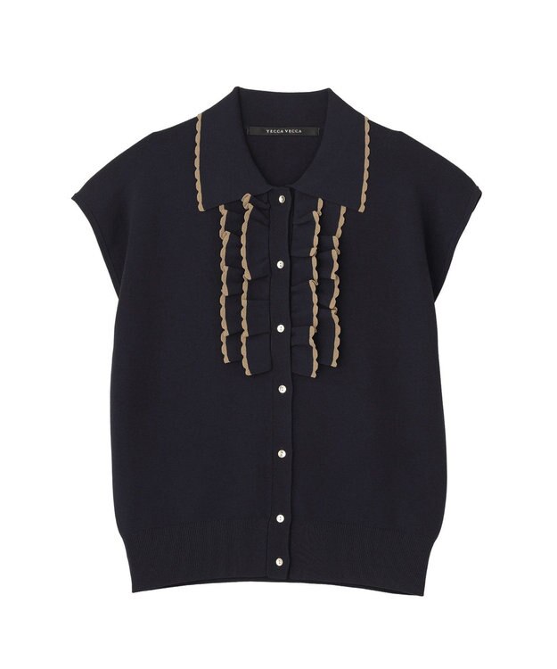 YECCA VECCA 配色フリルカーディガン Navy