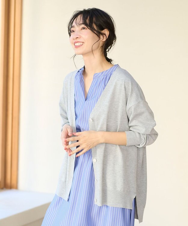 ANY 【洗濯機可能・UVケア】Ｖネック カーディガン トップグレー