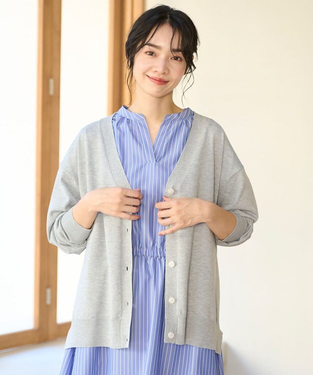 ANY 【洗濯機可能・UVケア】Ｖネック カーディガン トップグレー