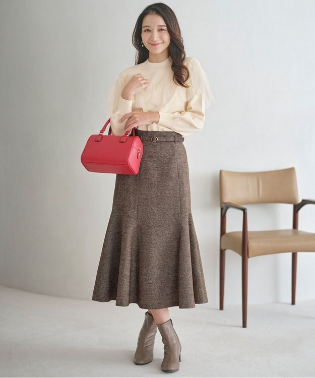 ANY SIS 【洗える】フリルチュールコンビ ニット アイボリー