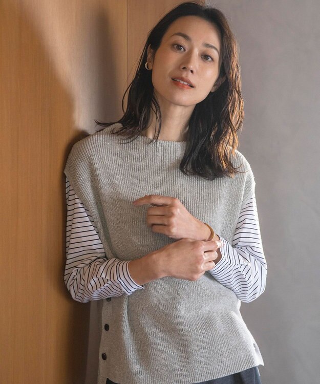 J.PRESS LADIES 【洗える】LINEN COTTON ニット ベスト ライトグレー系