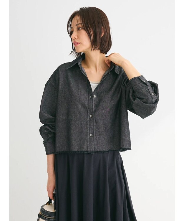 Green Parks ・ＳＵＧＡＲ　ＳＰＯＯＮ　クロップドデニムシャツ Black